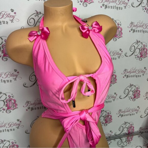 Custom swim suit one piece bikini style Swarovski crystals bling bows 🎀 ribbon - Picture 10 of 12